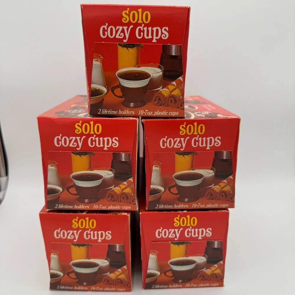 Vintage Solo Cozy Cups Lot of 5 Boxes New Old Stock 1970s MCM Red Black Plastic